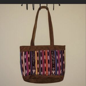Source Unknown Brown and Colorful Striped Tote